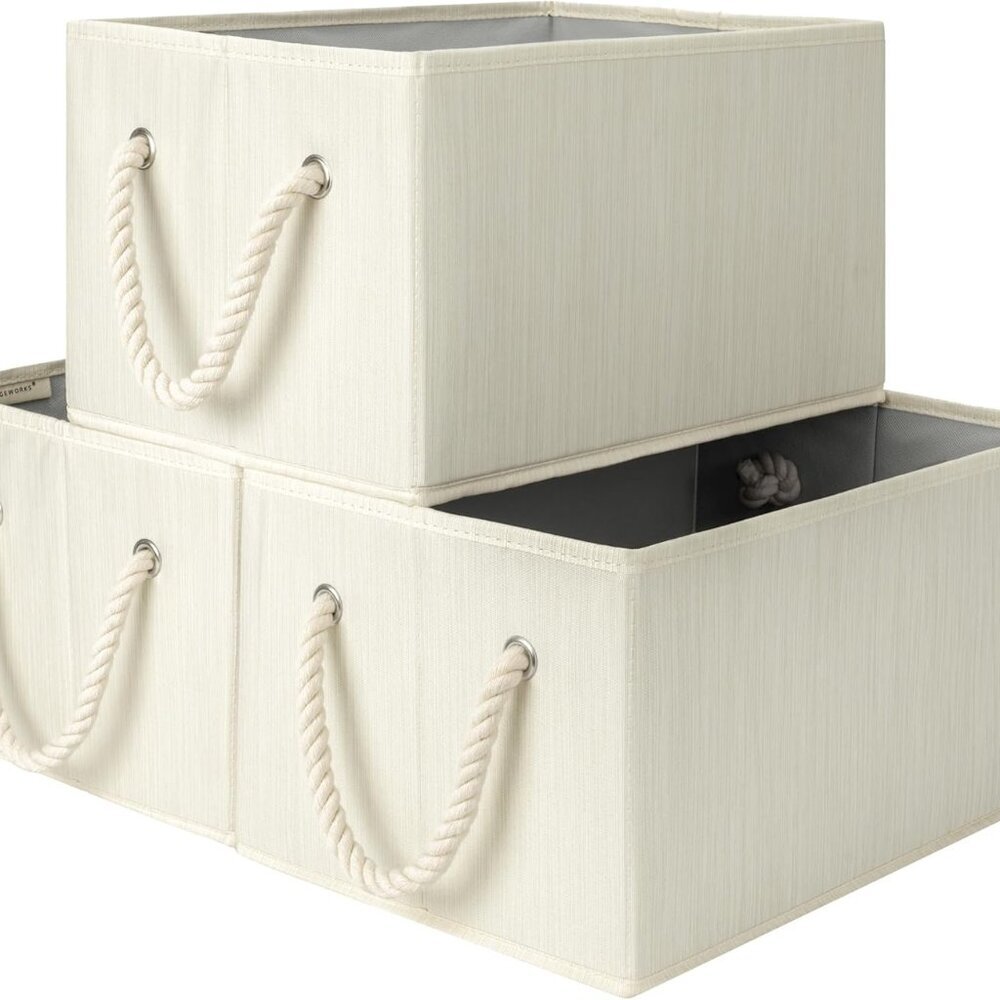 Storage Baskets for Shelves, Foldable Fabric Closet Storage Bins with Handles, F
